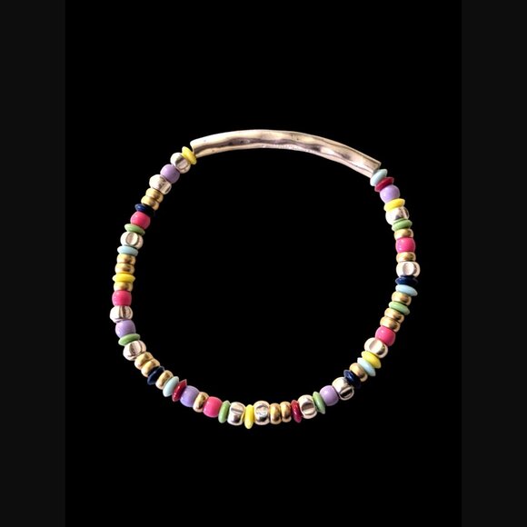 Stella & Dot Joyful OSFM Silver Tone Bar Multi Colored Bead Bracelet Stretch - Picture 10 of 10
